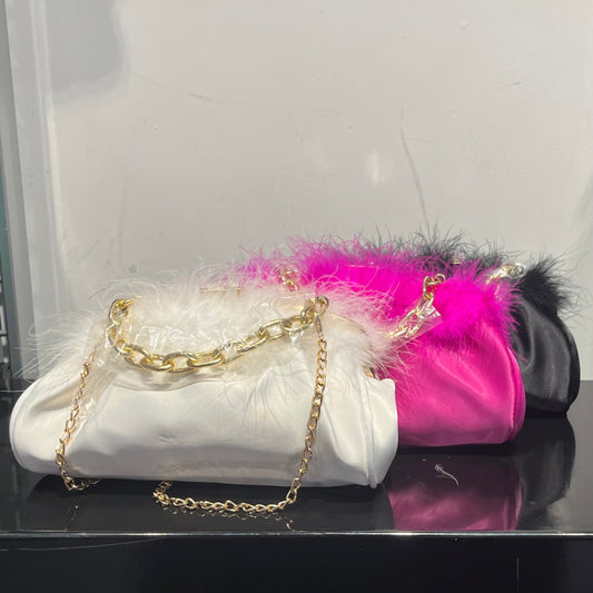 Faux Leather Clutch w/ Feather