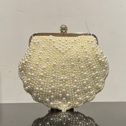 Faux Pearl Scallop Party Clutch
